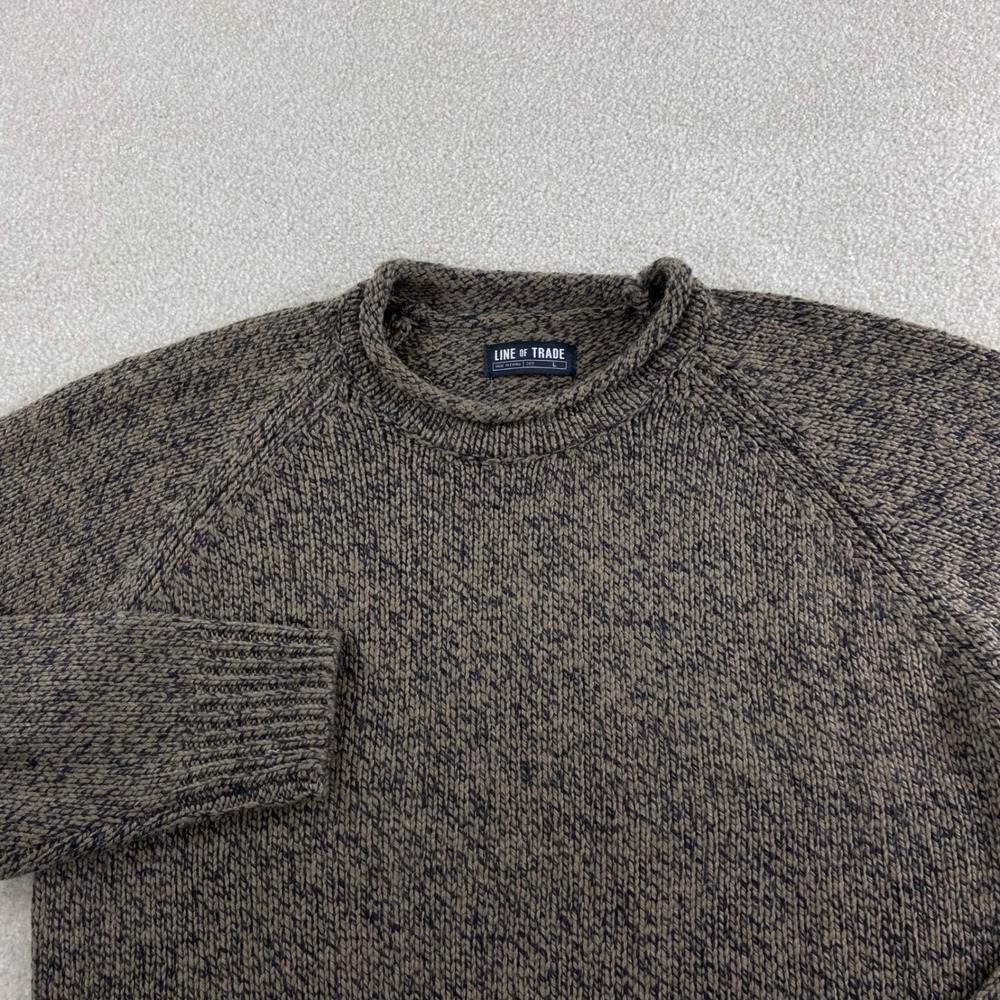 Line of Trade Roll Neck Sweater Mens Large Brown Marled Raglan Wool Blend Knit